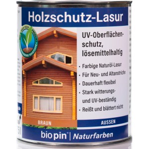 Dose Biopin Holzschutzlasur Braun, geeignet für den Außenbereich, mit UV-Schutz.