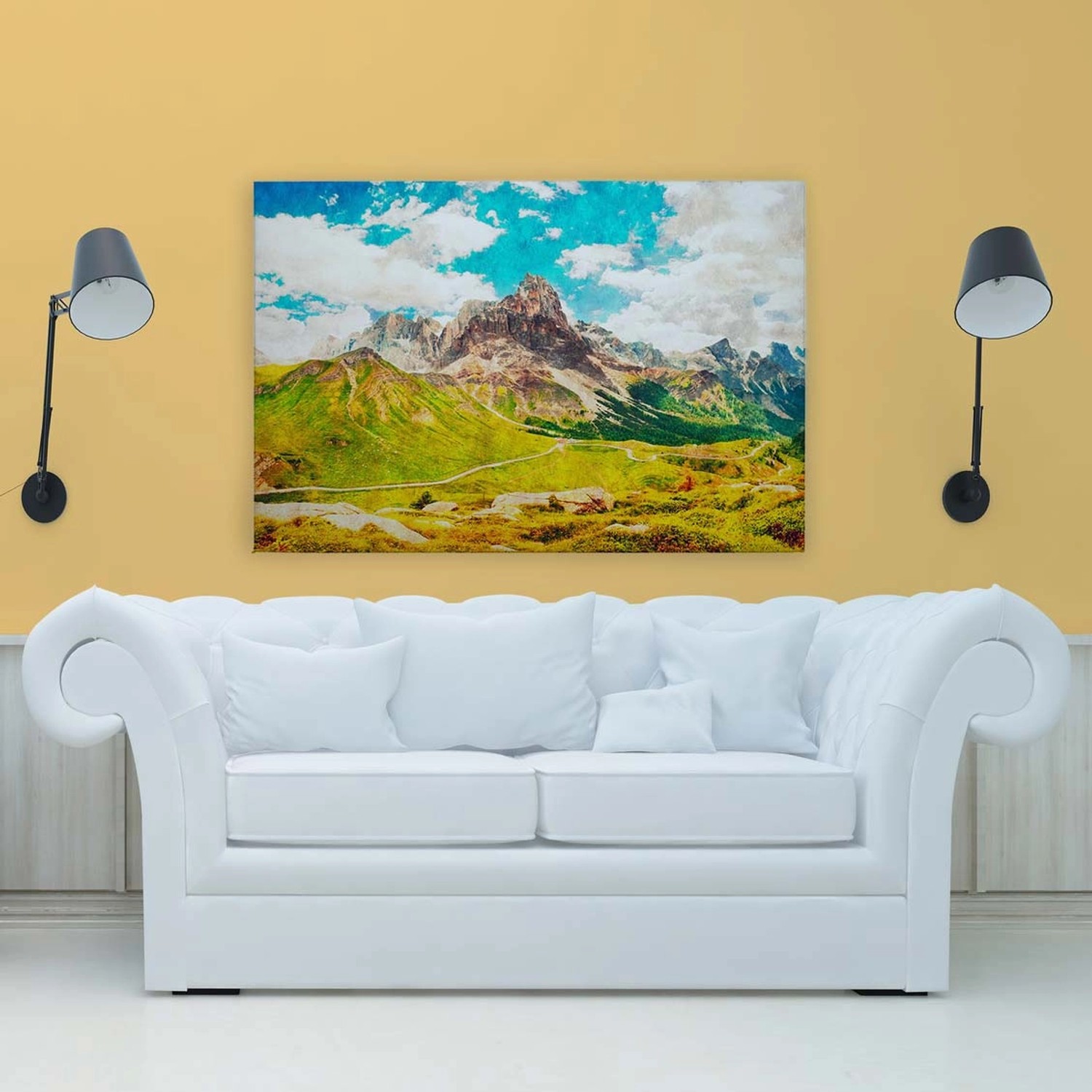 Bricoflor Wandbild Berge Alpen In Neonfarben Leinwandbild Mit Berglandschaft Grün Blau Für Wohnzimmer Und Schlafzimmer 1