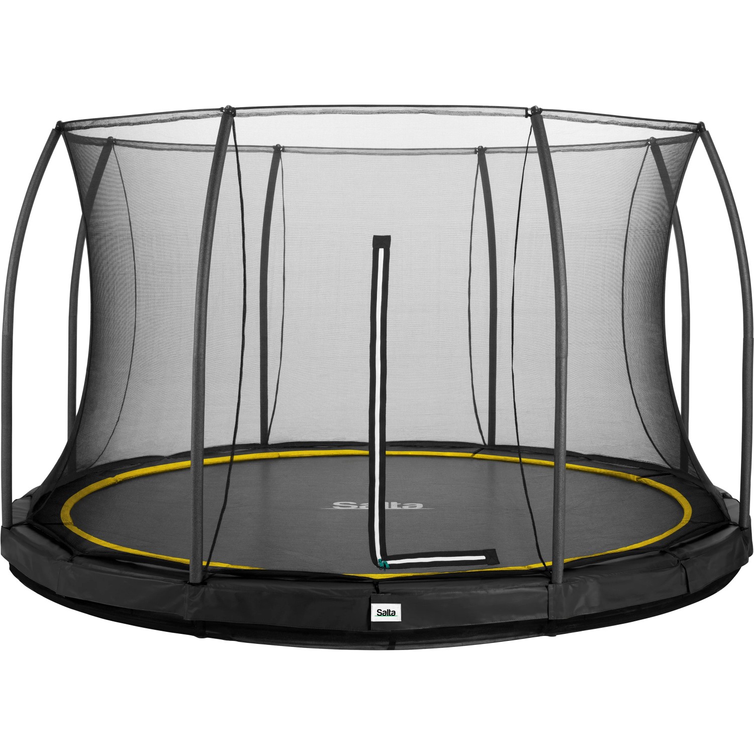 Schwarzes Salta Comfort Edition Bodentrampolin ø 366 cm mit Sicherheitsnetz.