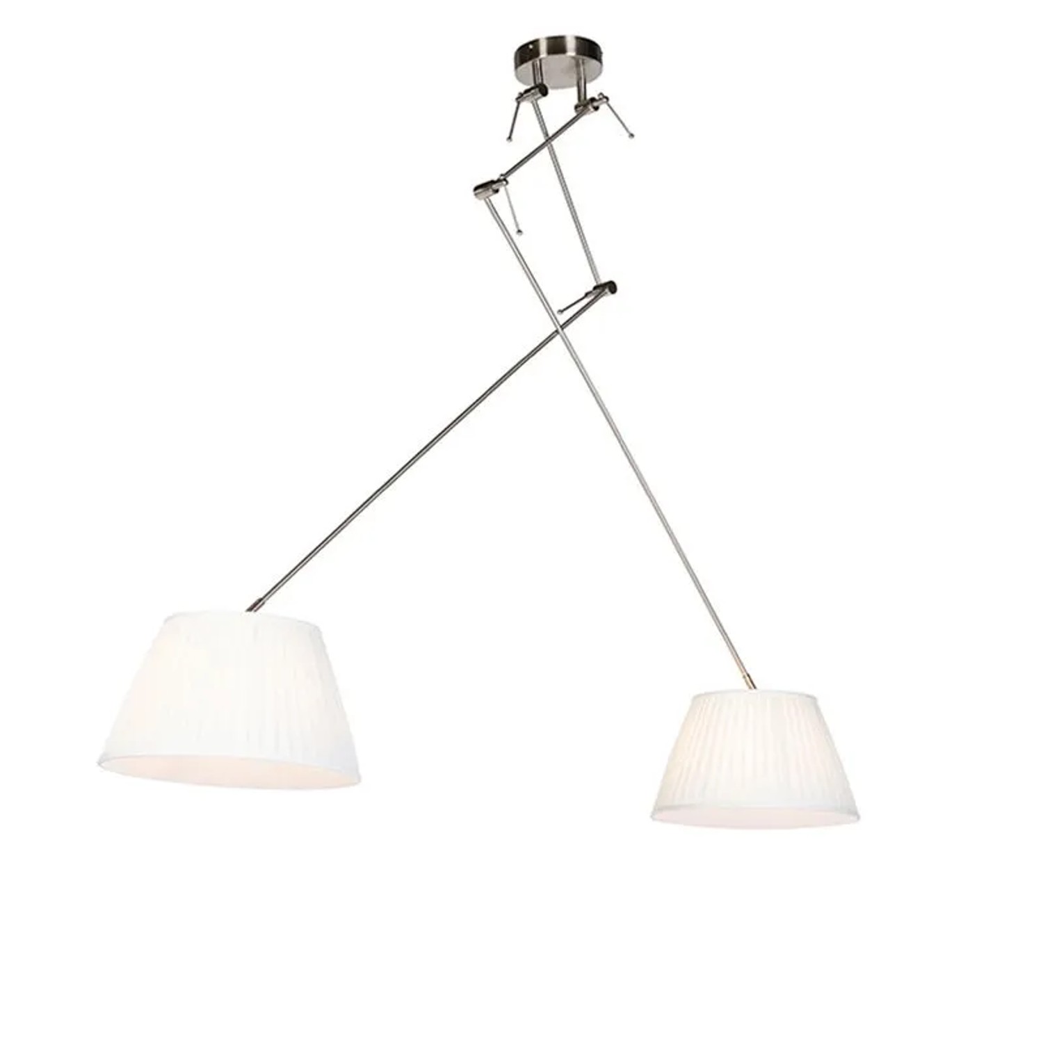 QAZQA Stahl Pendelleuchte mit Cremefarbenen Plissee Schirmen 35 cm 2 Flammig Blitz