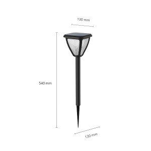 Schwarze Philips Solar-Wegeleuchte Spiess Vapora mit Erdspieß und Tageslichtsensor.