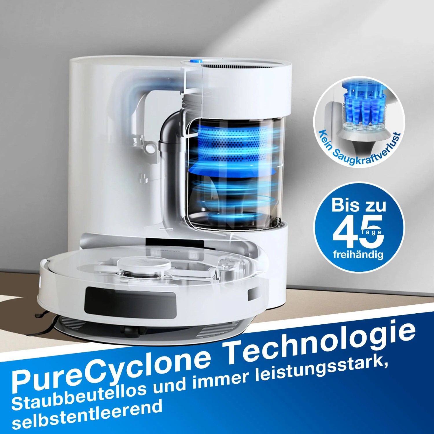 Ecovacs N20 PRO PLUS Saugroboter mit Reinigungsstation und beutellosem Staubbehälter.
