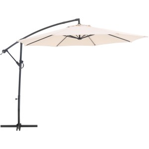Beiger Ampelschirm Alvarado, 300 cm Durchmesser, mit Kurbel und seitlichem Mast.