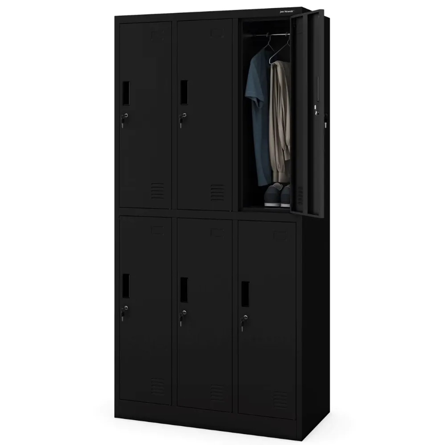 JAN NOWAK Umkleideschrank Spind IGOR 6 Abteile 185 x 90 x 45 cm Schwarz