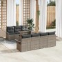 Graues 8-teiliges vidaXL Garten-Sofa-Set aus Polyrattan mit Tisch und Kissen.