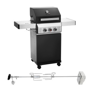 Taino Black 2+1 Gasgrill mit Seitenbrenner und Drehspieß-Set, matt schwarz. Grillwagen mit Zubehör.