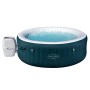 Runder, dunkelgrüner Bestway Miami AirJet aufblasbarer Whirlpool für 6 Personen mit sprudelndem Wasser und Pumpe.
