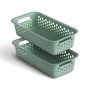 Zwei grüne ProHome Aufbewahrungskörbe, 0,7L, 20x10cm, stapelbar, für Badaccessoires.