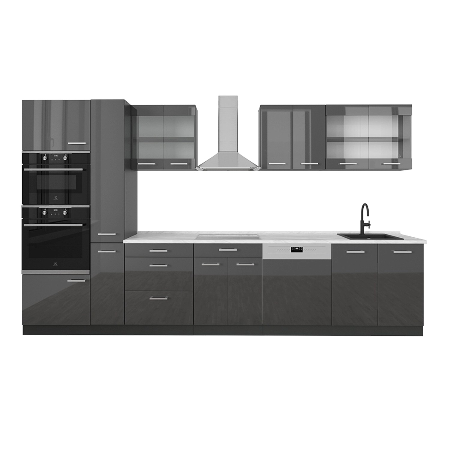 Vicco R-Line Küchenzeile Anthrazit Hochglanz/Anthrazit 350 cm AP Marmor günstig online kaufen