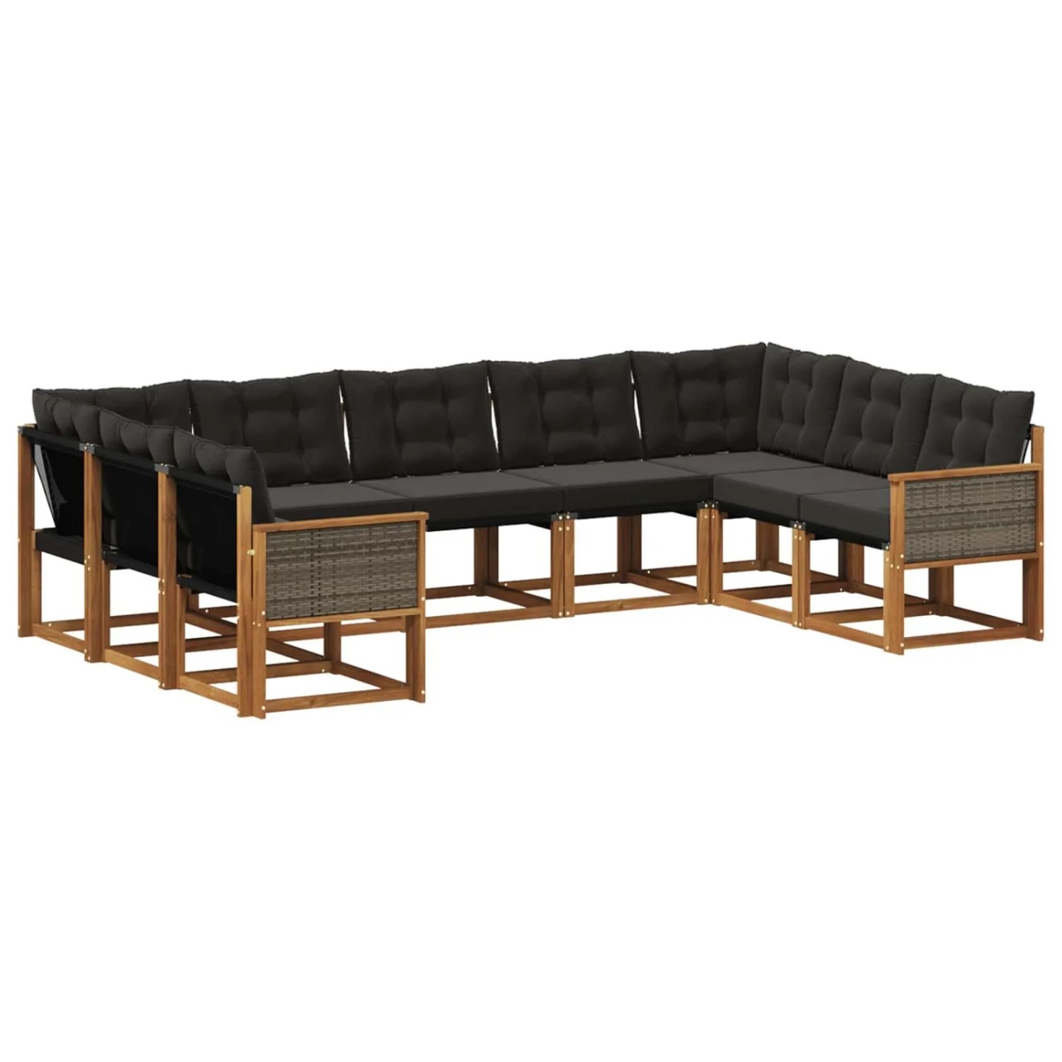 vidaXL Outdoor-Sofagarnitur mit Kissen 9 Stk Natur und Schwarz 3382204