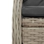 Detailansicht: Hellgraue vidaXL Garten-Essgruppe aus Polyrattan mit dunklen Kissen.