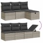 Hellgraue 8-tlg. vidaXL Garten-Sofagarnitur aus Poly Rattan mit dunklen Kissen und Stauraum.