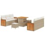 Beige vidaXL Gartenmöbel-Set: Sofa, Sessel, Hocker und Tisch aus Polyrattan mit creme Kissen.