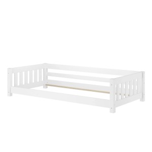 Erst-Holz Weißes Niederflurbett für Kinder 90 x 200 cm Kiefer Massiv Modell 28 Federleisten