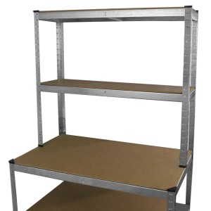 Monstershop Galwix Werkbank mit MDF-Regalen und Stahlrahmen, ideal für Werkstatt und Garage.