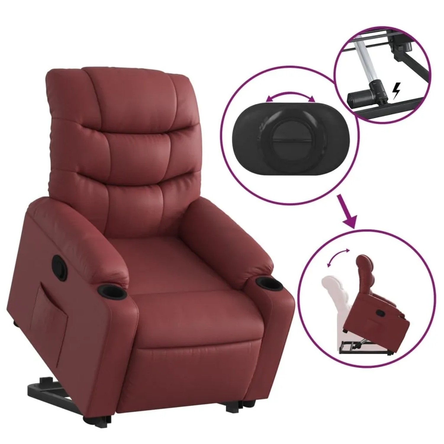 vidaXL Relaxsessel mit Aufstehhilfe Weinrot Kunstleder 3206603_6