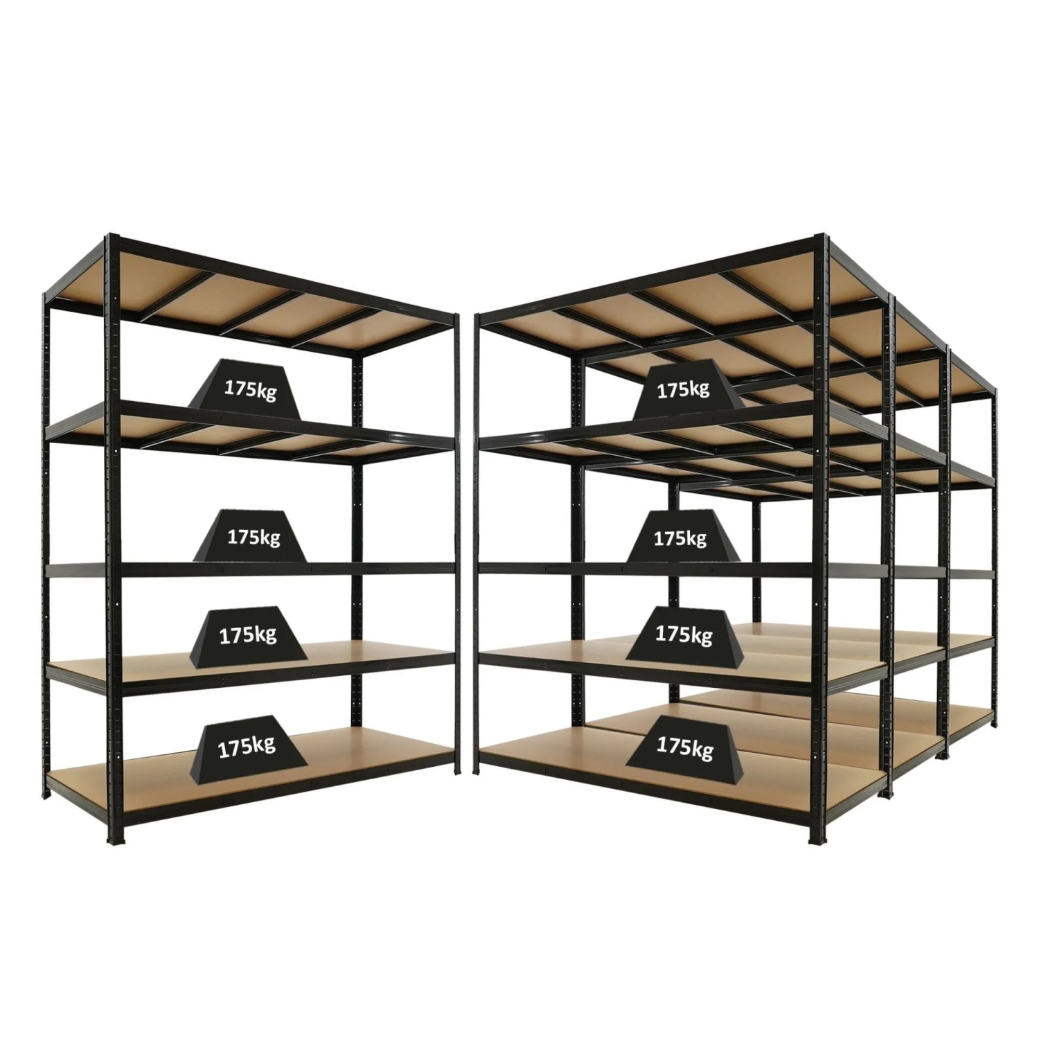 PROREGAL Mega Deal 4x Schwerlastregal TAURUS 180x150x60cm mit Fachlast 175kg Schwarz Kellerregal Steckregal Garagenregal Lagerregal