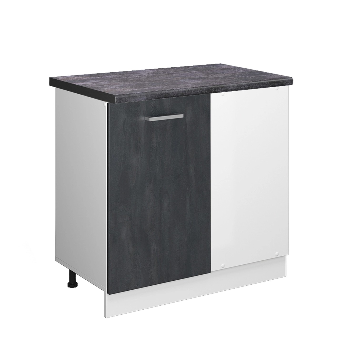 Vicco Eckunterschrank R-Line Küchen Eckschrank Schwarz Beton/Weiß 86 cm AP Anthrazit