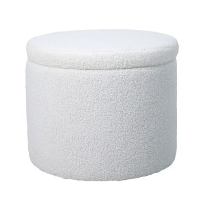 Weißer Svita Amber Hocker mit Stauraum und Teddyfell-Bezug.