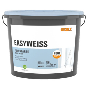 Eimer OBI Easyweiss Wandfarbe, Weiß Matt, 15 Liter. Für Innenräume, gute Deckkraft.
