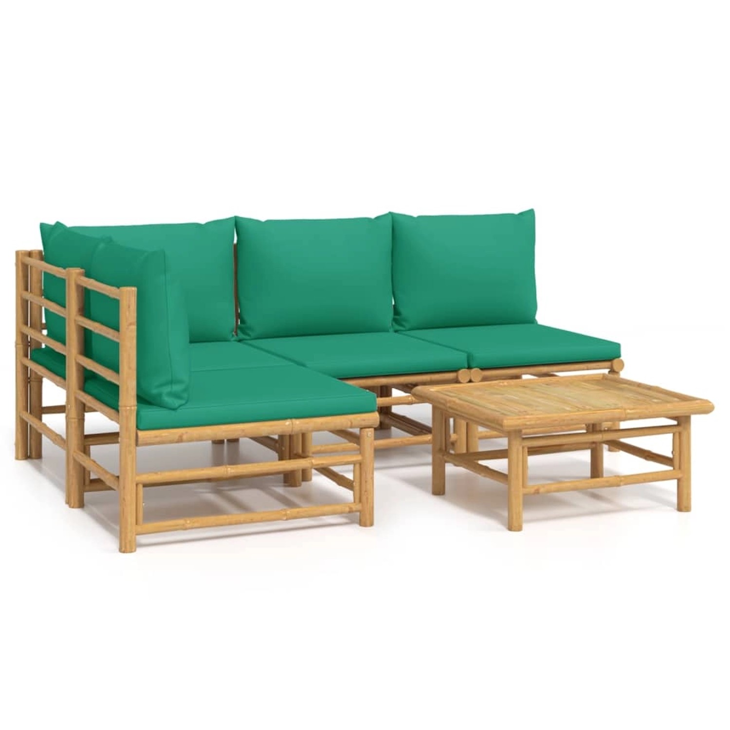 Vidaxl 5-tlg. Garten-lounge-set Mit Grünen Kissen Bambus günstig online kaufen