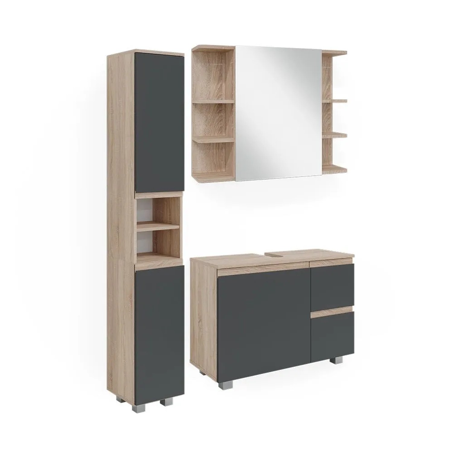 Vicco Badmöbel-Set J-Shape Sonoma 80 x 61 3-teilig