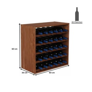 Weinregal Vincellar Mod aus Kiefernholz, braun geölt, für 30 Flaschen. Modulares Regalsystem.