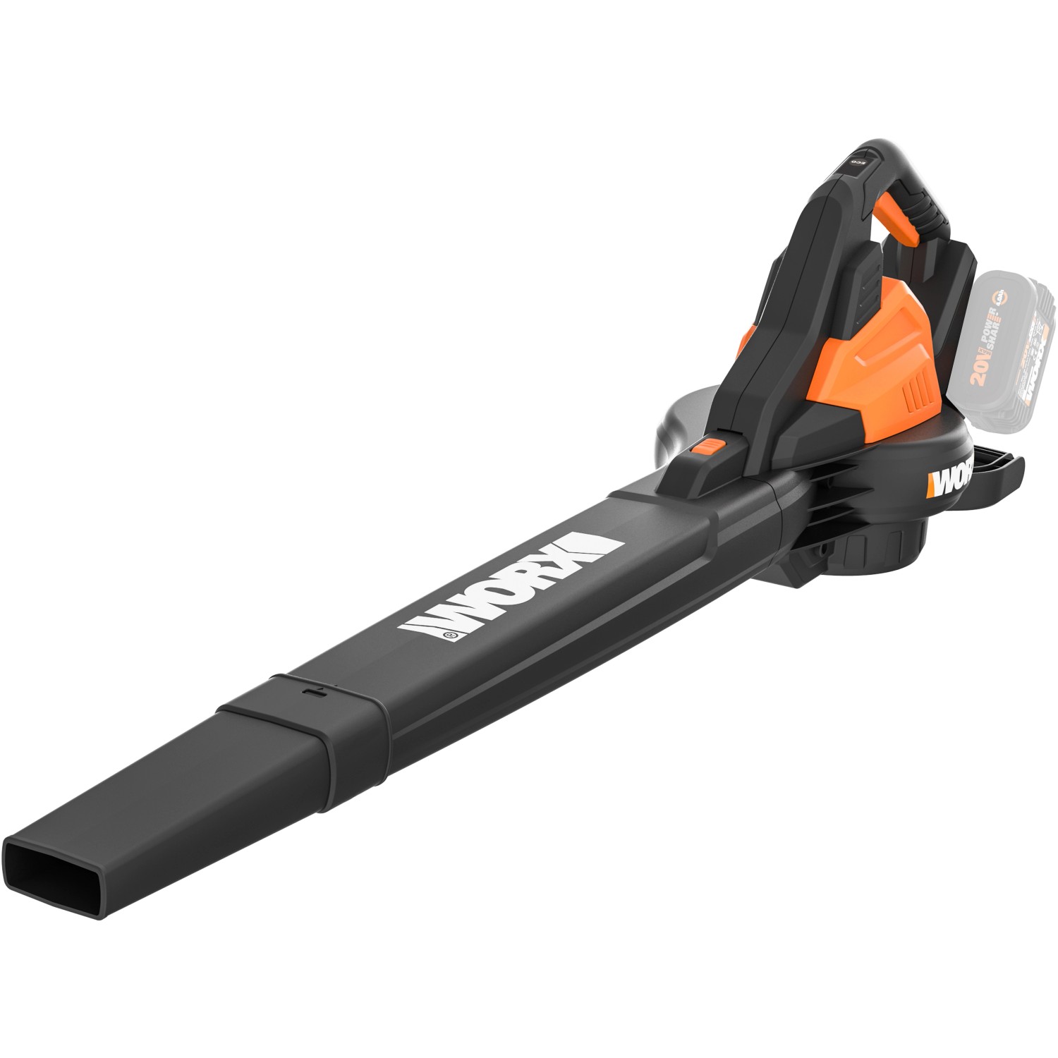 Worx Akku-Laubsauger/-bläser WG583E.9, 2x20V, ohne Akku. Laubbläser in Schwarz und Orange.