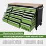 TRUTZHOLM Werkstattwagen Deluxe XXL, grün, mit 20 Schubladen, Hartholz-Arbeitsplatte und Rollen. Ideal für Werkzeuge.