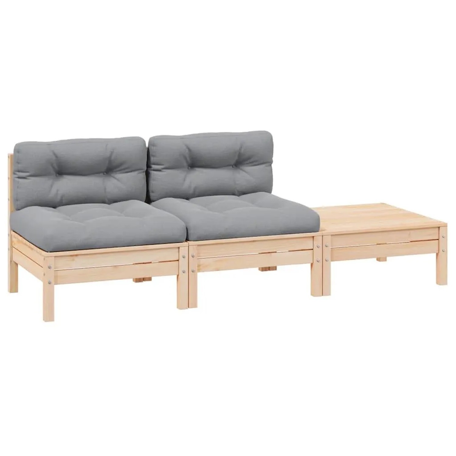 vidaXL 3-Tlg Garten-Lounge-Set mit Kissen Grau Kiefer Massivholz 806681