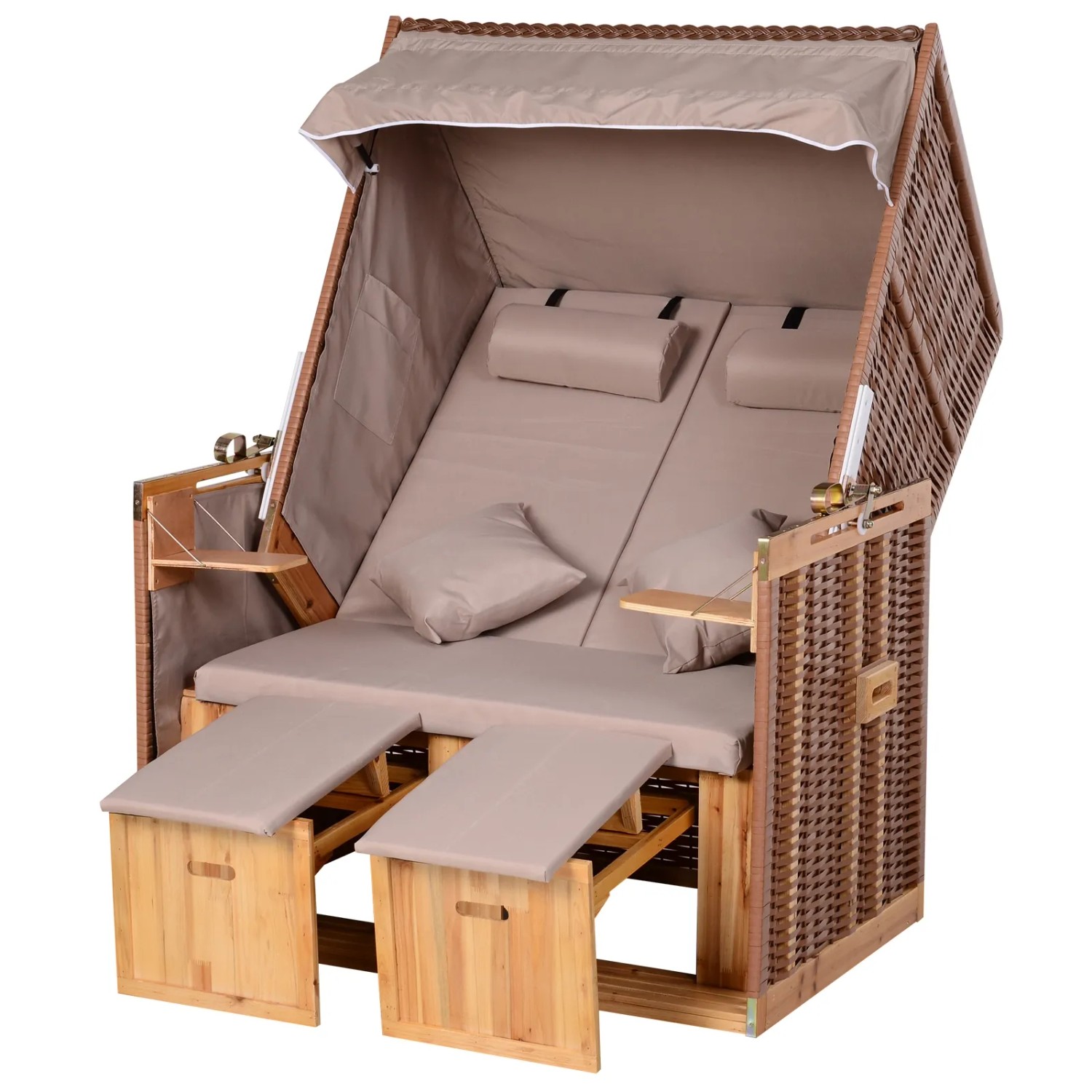 Outsunny Strandkorb Holz  PE-Rattan Polyester Schaumstoff B118 x T79 x H160 cm Beige