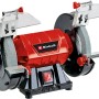 Einhell Doppelschleifer TC-BG 150: Roter Doppelschleifer mit zwei Schleifscheiben und Funkenschutz.