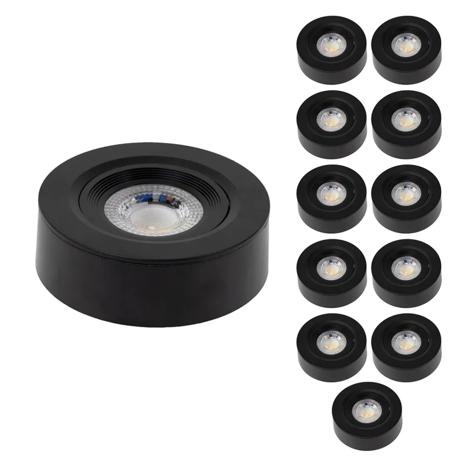 LUXULA 12er-Set LED Einbauspot Ultra-Flach Ø70-75mm Dimmbar CCT Warm- Kaltweiß Einbau & Aufbau 5W Downlight Schwarz