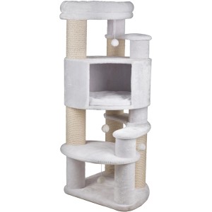 Weißer Trixie Kratzbaum Zita XXL mit Liegeflächen, Höhle und Sisalstämmen.