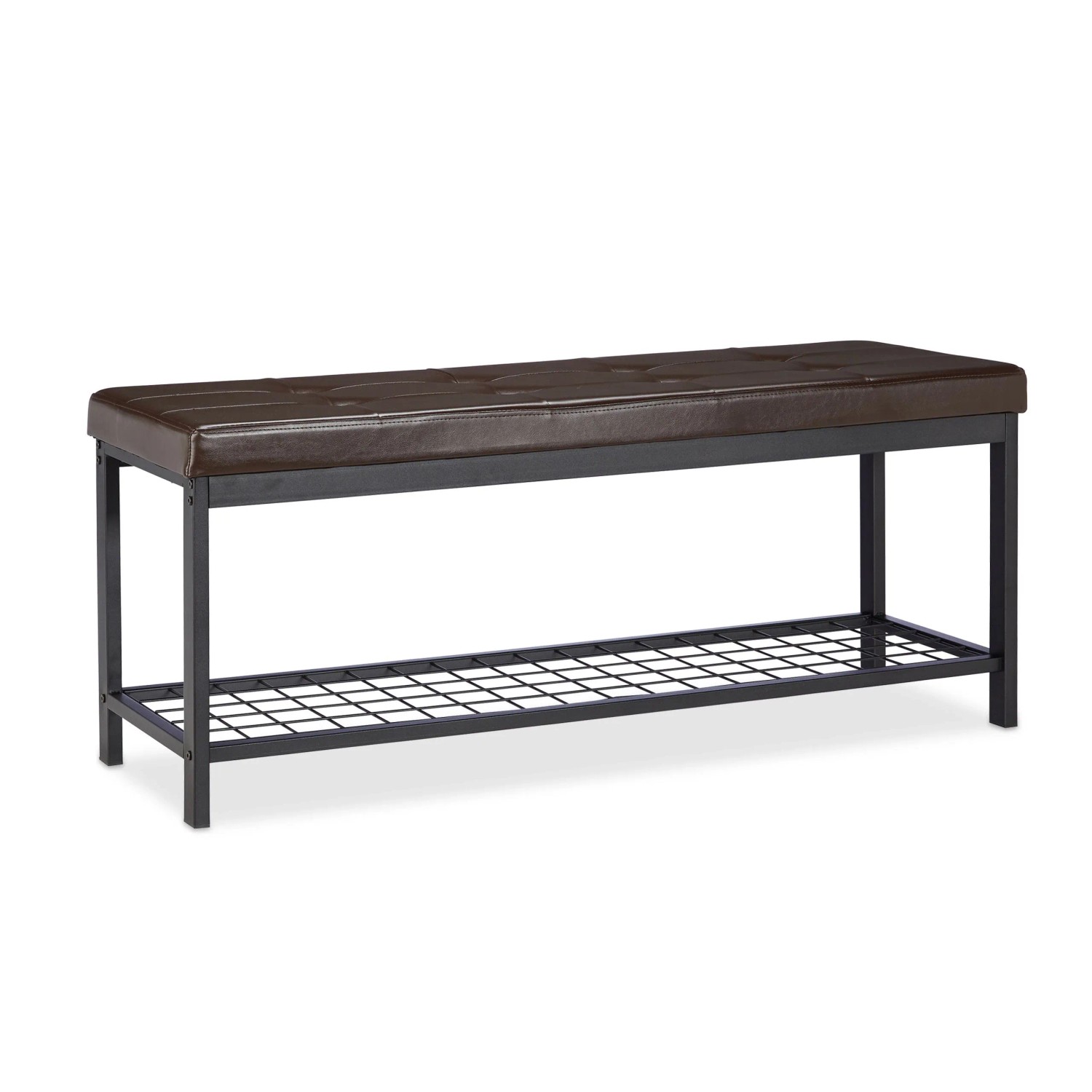 Relaxdays Schuhbank XXL Kunstleder Metall Braun Gepolstert 49 cm x 115 cm x 40 cm 10,2 kg