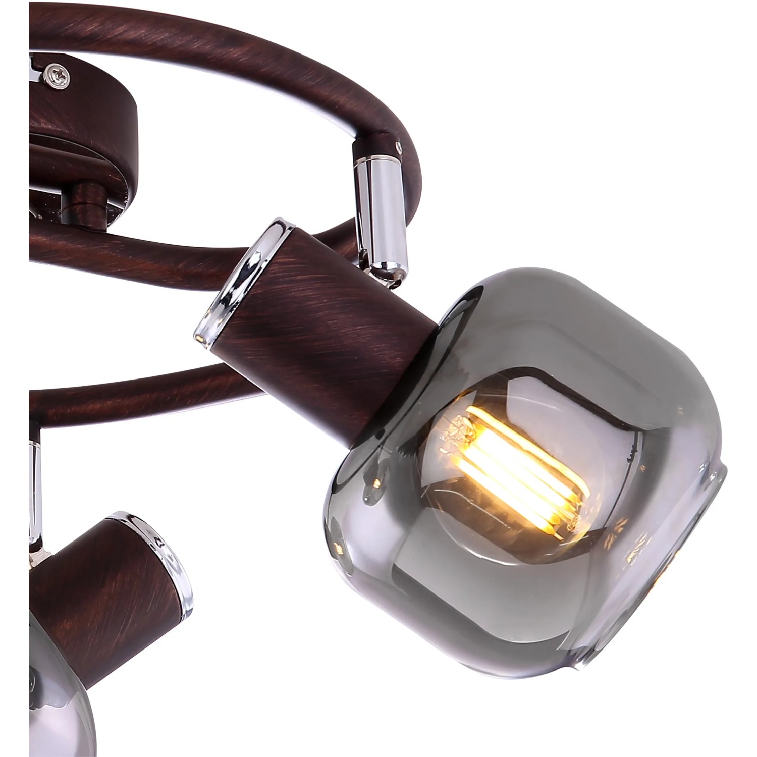 Bronzefarbiger Globo Strahler Pallo mit drei rauchigen Lampengläsern. Moderner Spot für Innenräume.
