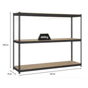 PROREGAL Schwerlastregal Wood Yeti, 200x120x75 cm, anthrazit, Fachlast 400 kg.