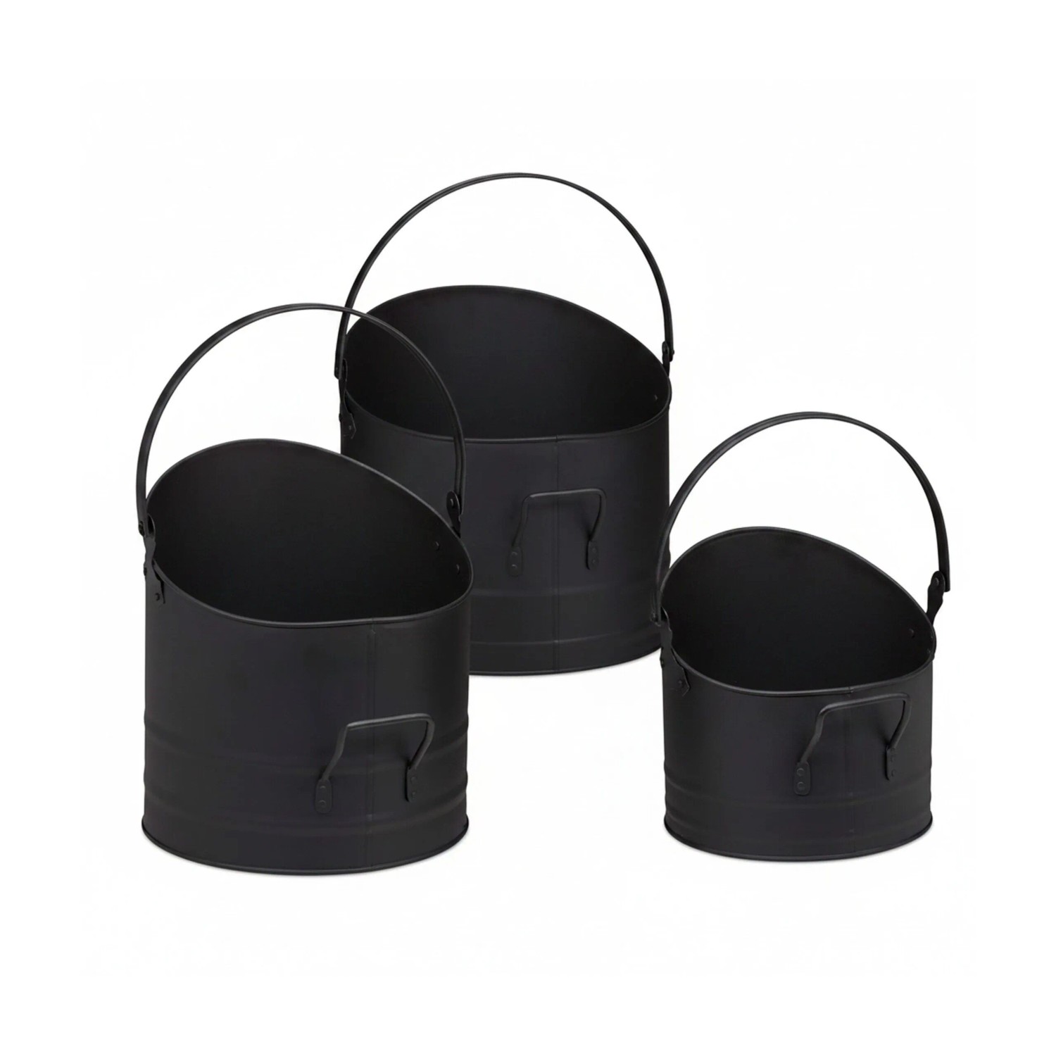 Relaxdays Pelleteimer 3er Set Stahl Schwarz Klappbar 30 cm x 32 cm x 34 cm