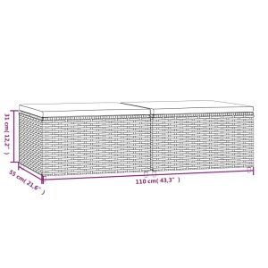 2er Set VidaXL Gartenhocker aus Rattan, schwarz, mit wasserblauen Kissen. Sitzhocker für Garten und Terrasse.