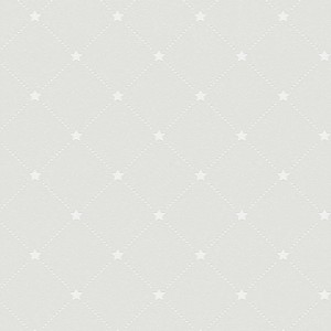 Helle Vliestapete mit Sternen in Polsteroptik, hellgrau-weiß. Dekorative Sterntapete für Wohnraum.