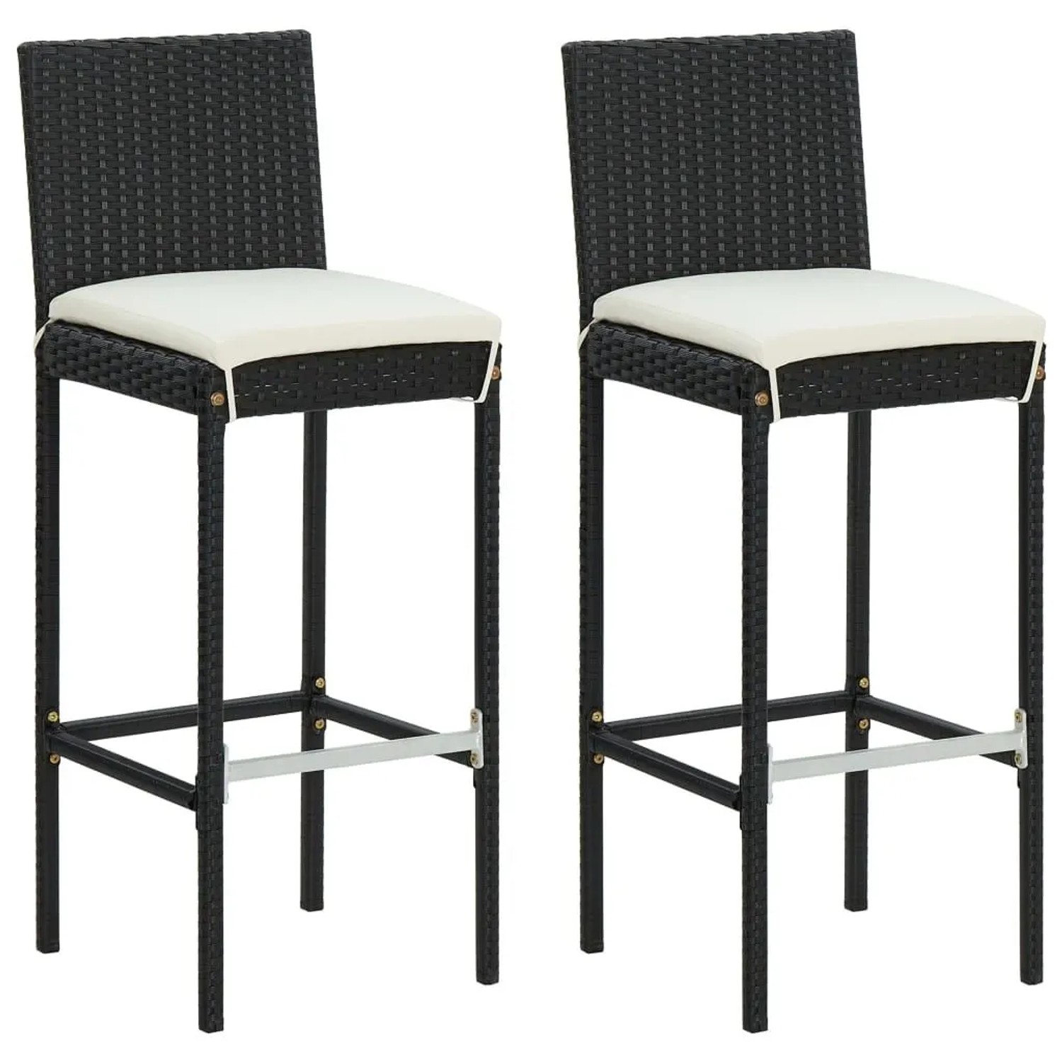 vidaXL Garten-Barhocker mit Kissen 2 Stk Schwarz Poly Rattan 313435