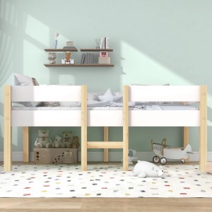 okwish Kinderbett 90x200 cm mit Rausfallschutz, Kiefer massiv, weiß lackiert