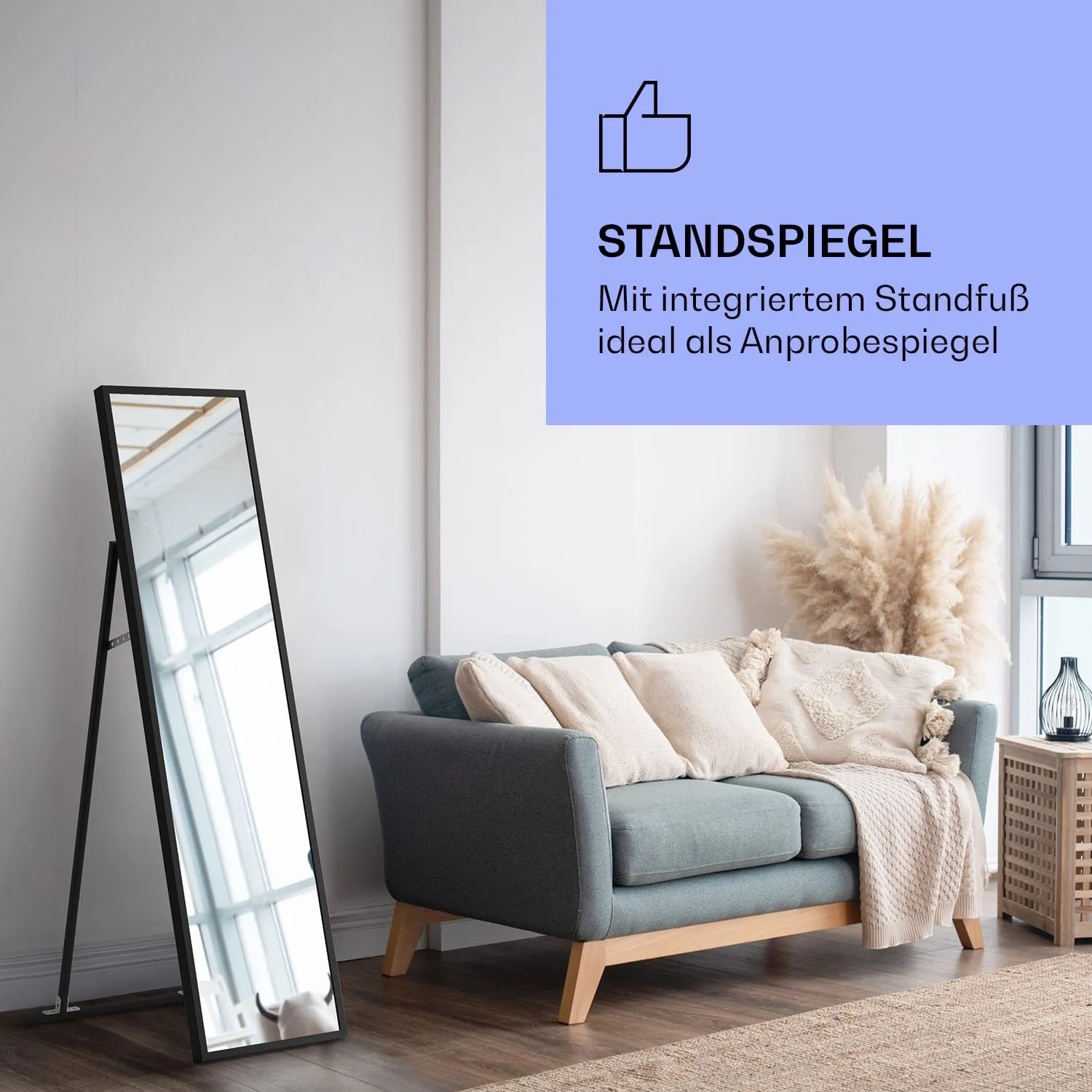 Klarstein La Palma Infrarotstrahler mit Spiegel und Standfuß, 900W, schwarz. Ideal als Anprobespiegel.