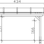 Technische Zeichnung einer Skan Holz Terrassenüberdachung Sanremo, 434x300 cm, Leimholz Eiche hell, mit Maßangaben.