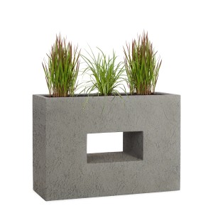 Graues Pflanzwerk Hochbeet Vista Premium mit Aussparung und Bepflanzung, 75 cm.