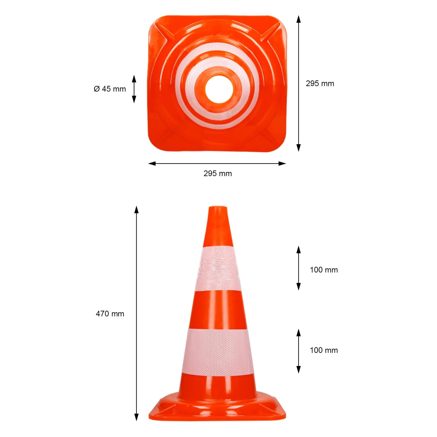 10er Set ECD Germany Verkehrskegel, 47cm, orange-weiß mit 2 reflektierenden Streifen.