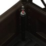 Detailaufnahme: Mokkafarbenes Hochbeet mit Wasserstandsanzeige des Selbstbewässerungssystems.