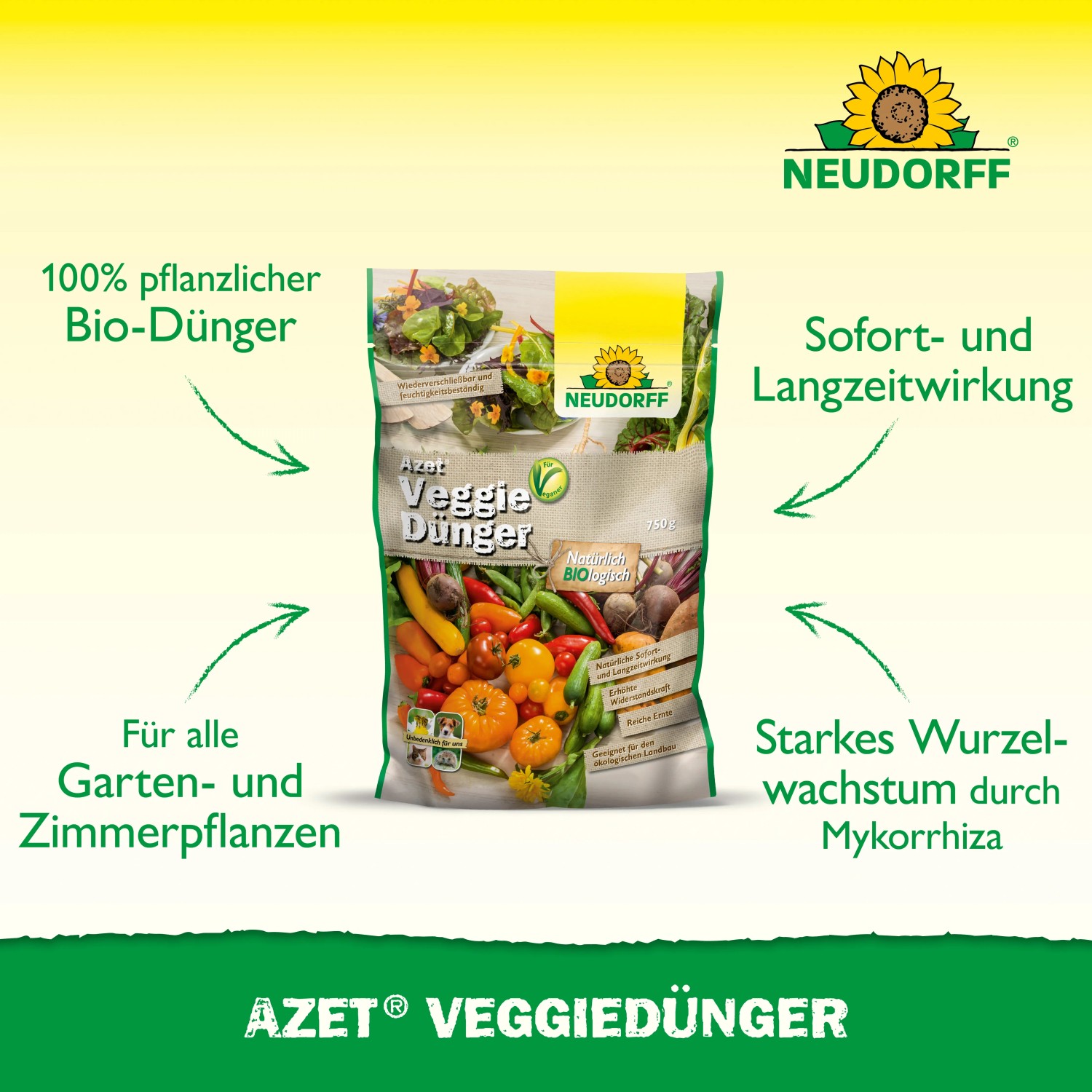 Neudorff Azet Veggie-Dünger, 750g Packung. Veganer Gemüsedünger für Garten- und Zimmerpflanzen.