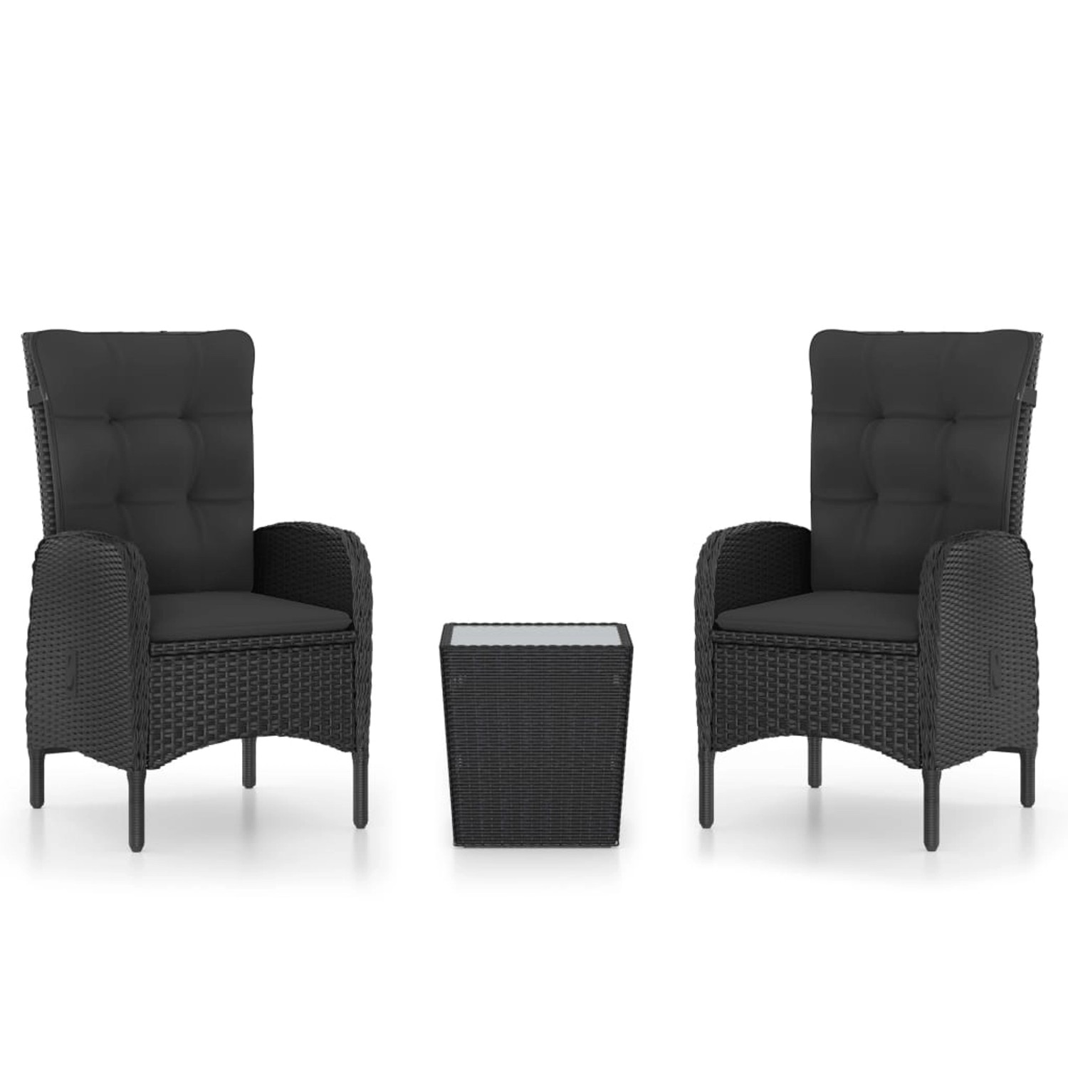 vidaXL 3-tlg Bistro-Set Poly Rattan und Glas Schwarz Modell 1