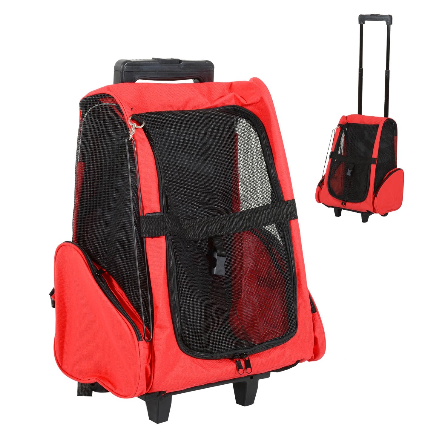 PawHut Hundetrolley für Tiere Trolley 2-in-1 Haustierrucksack Rot 42 x 25 x 55cm